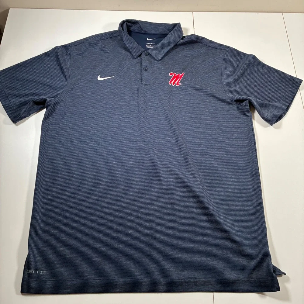 Ole Miss Rebels Nike Polo Large Navy Blue Dri-FIT Heathered Stripe M51959